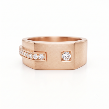 0.30 Ct Lab Grown Diamond Men's Ring | 14K Gold Wide Band Statement Ring