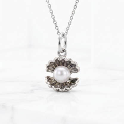 Pearl Oyster Necklace, 14K Gold Pearl Pendant Necklace