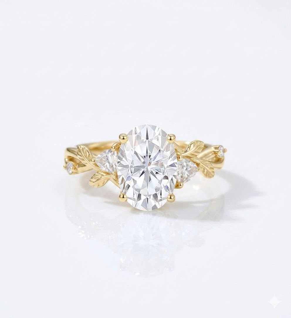 2.5 ct Oval Lab Grown Diamond Engagement Ring • Nature-Inspired Leaf Rose Gold Ring