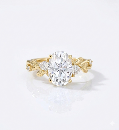 2.5 ct Oval Lab Grown Diamond Engagement Ring • Nature-Inspired Leaf Rose Gold Ring