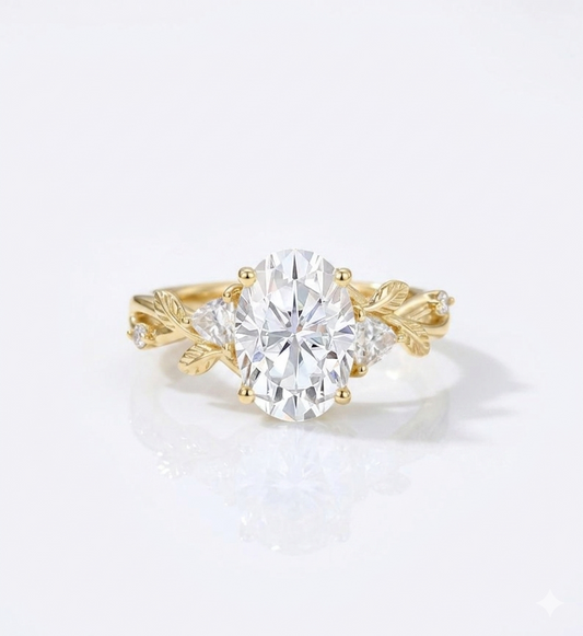2.5 ct Oval Lab Grown Diamond Engagement Ring • Nature-Inspired Leaf Rose Gold Ring