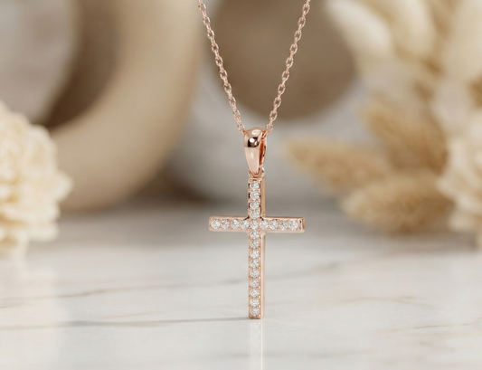 14K Gold Moissanite Cross Necklace – Dainty Religious Jewelry