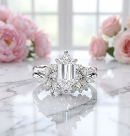 1.790CT Long Hexagon Lab Diamond Engagement Ring Set