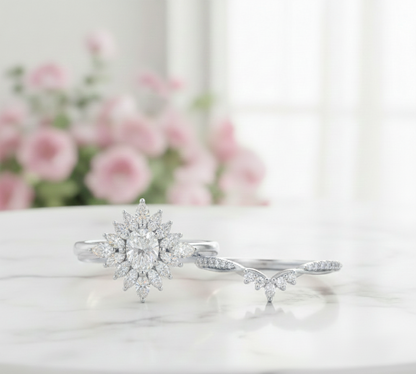 1.80 Ct Pear Cut Diamond Bridal Set – Sunburst Halo Ring