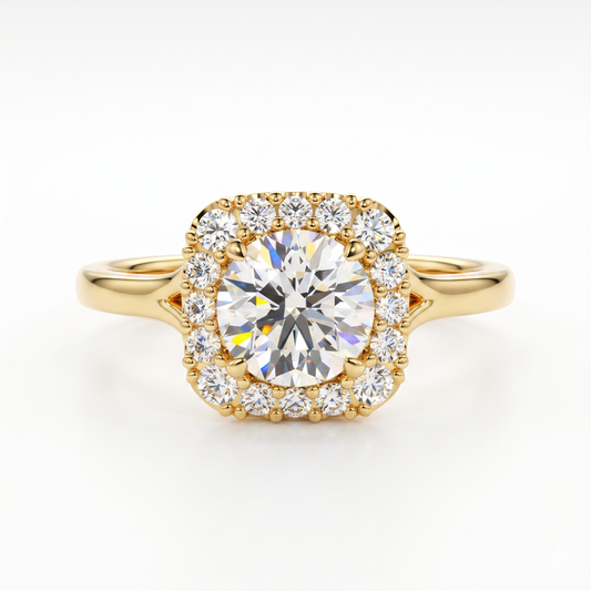 1.10 TCW Round Cut VVS1 Lab-Grown Halo Engagement Ring Solid 14K White Gold