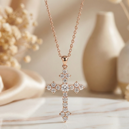 1.00Ct Dainty Lab-Grown Cross Necklace 14K Gold Pendant