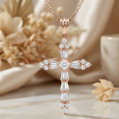 1.37 Carat Lab-Grown  Cross Pendant Necklace – Solid 14K Gold