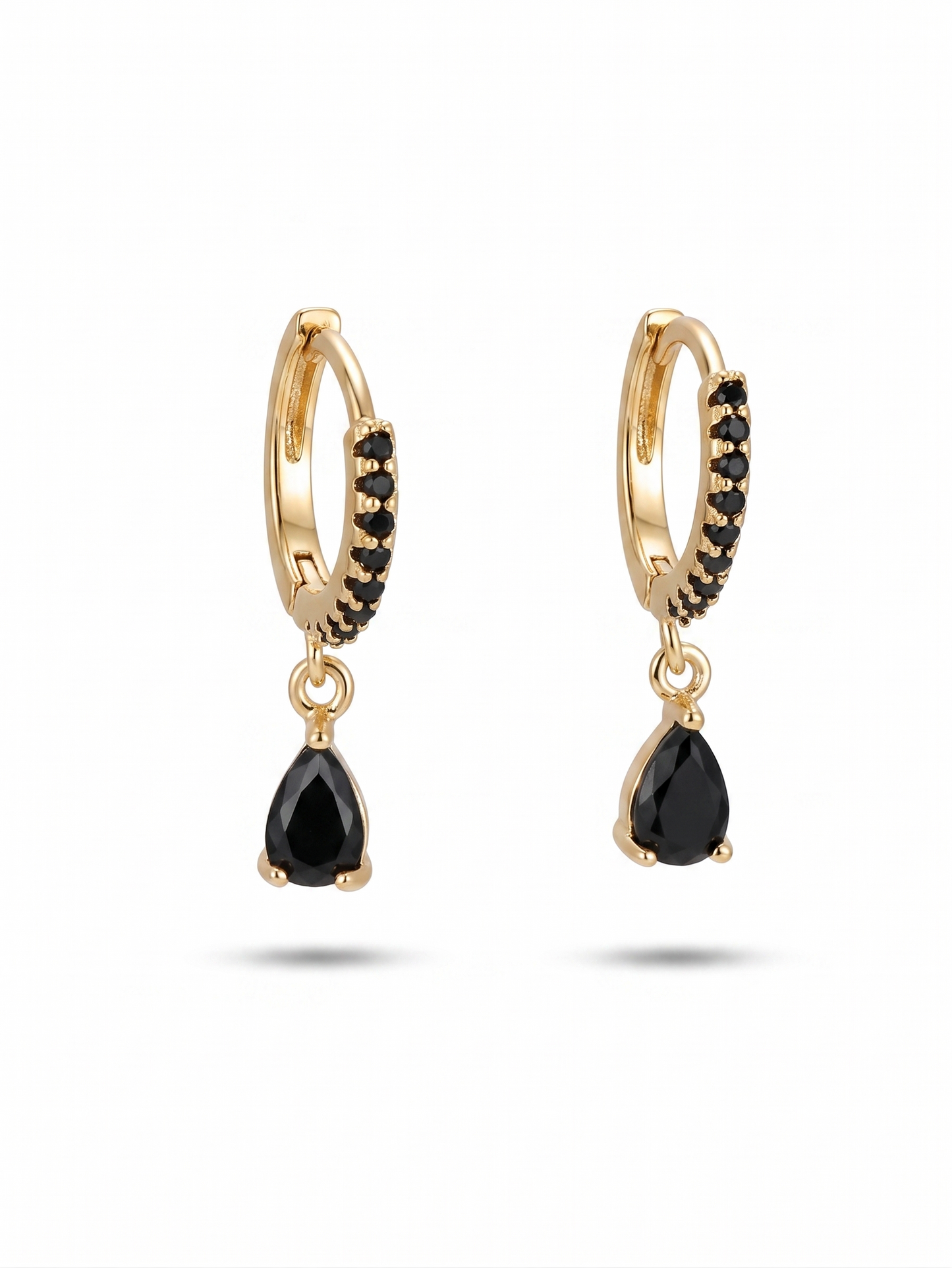 Black Lab‑Grown Diamond Hoop Earrings – 14K Yellow Gold