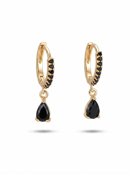 Black Lab‑Grown Diamond Hoop Earrings – 14K Yellow Gold