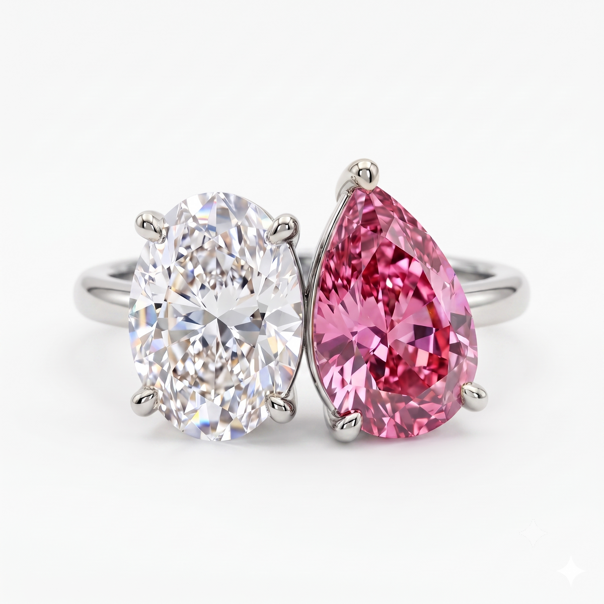Toi Et Moi Ring, 2.00 TW Oval and Pear Lab-Grown Ring, Two Stone Engagement Ring