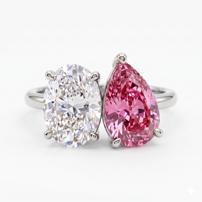 Toi Et Moi Ring, 2.00 TW Oval and Pear Lab-Grown Ring, Two Stone Engagement Ring