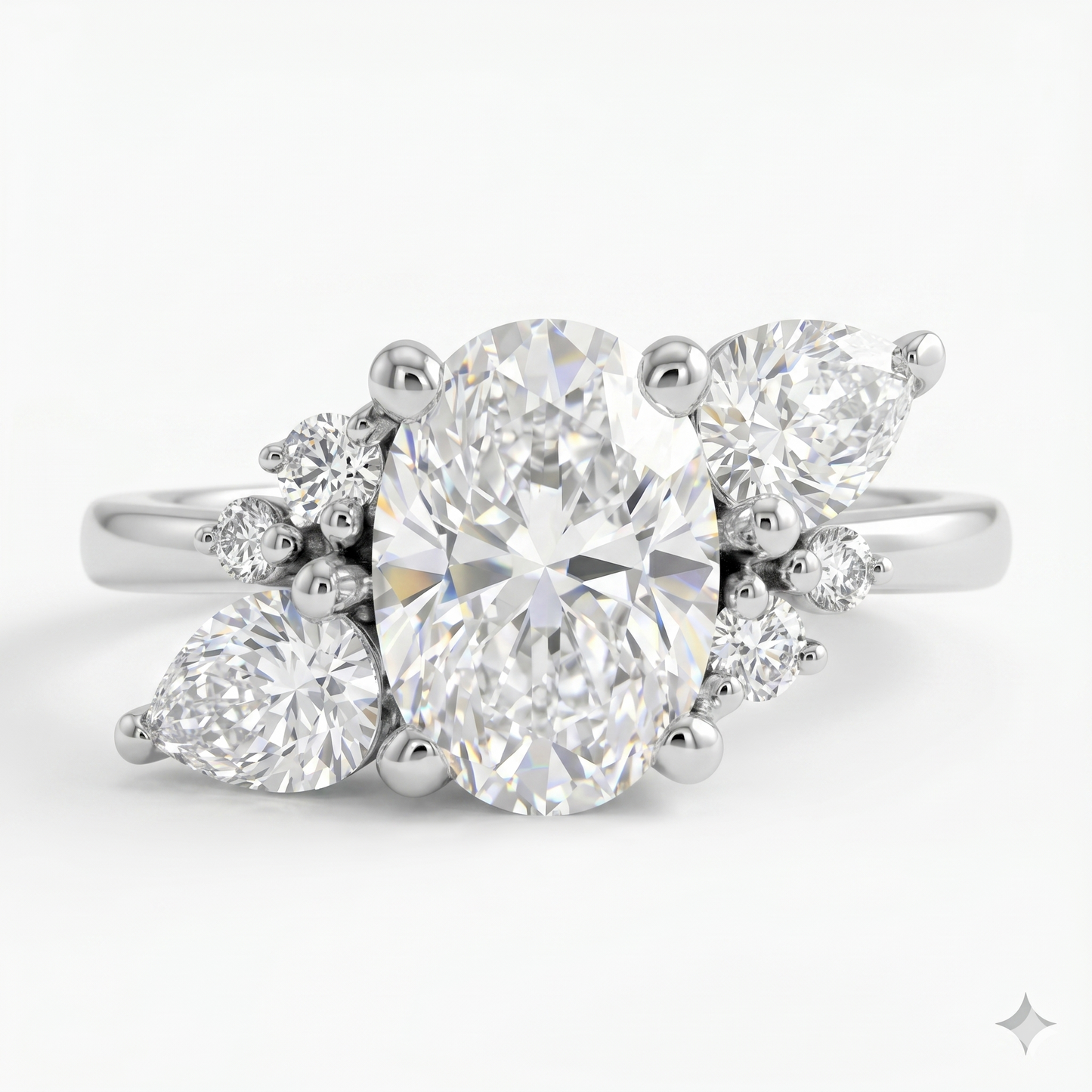 Elegant 1.70 CT Oval Engagement Ring – 14K Gold Cluster Design