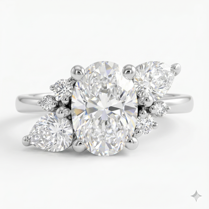 Elegant 1.70 CT Oval Engagement Ring – 14K Gold Cluster Design