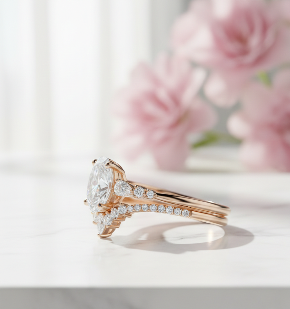 1.61 CT Oval Halo Engagement Ring Set