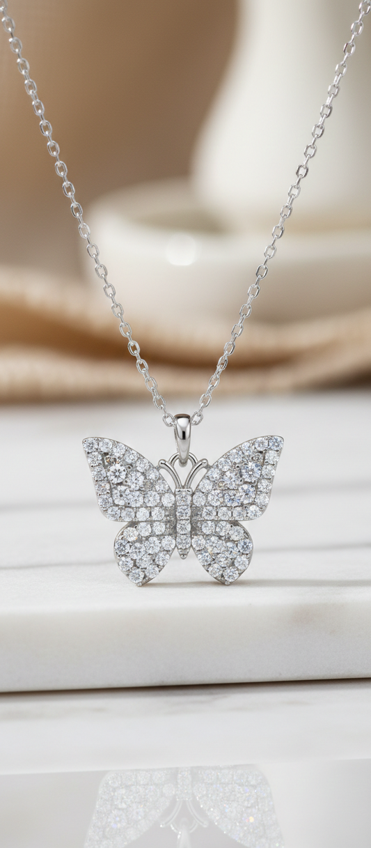 0.300 Ct Butterfly Pave Lab-Grown Diamond Necklace
