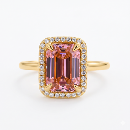4.00Ct Emerald Cut Halo Ring, Emerald Morganite Ring