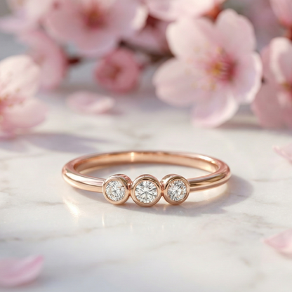 0.11 Ct Three-Stone Moissanite Ring – 14K Solid Gold Bezel