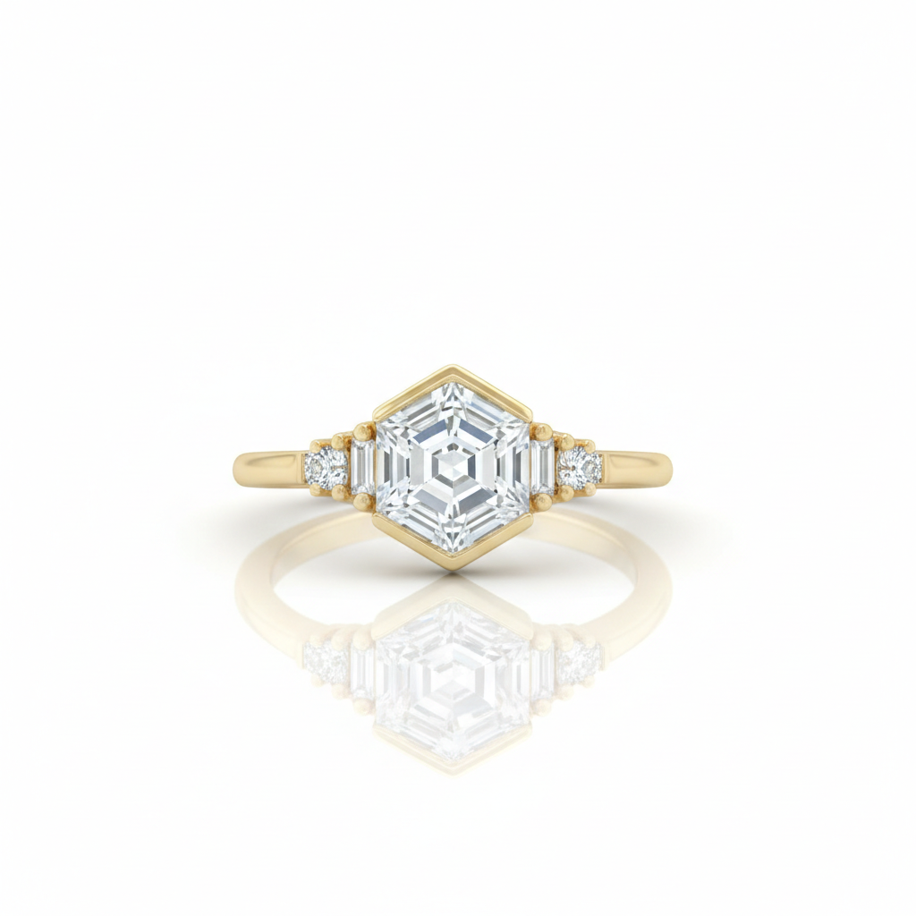 1.400CT Hexagon Lab Grown Diamond Engagement Ring