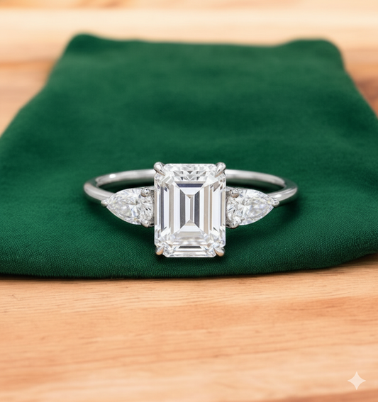 2.10ct Emerald Cut Lab Grown Diamond Engagement Ring • 3-Stone