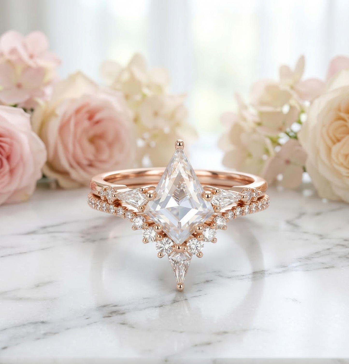 1.89CT Kite Cut Lab Diamond Engagement Ring Set