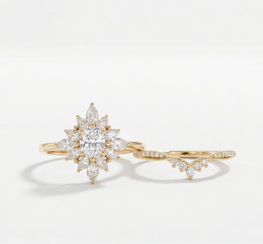 1.10ct Oval Lab-Grown Diamond Bridal Set – 14K Gold Engagement & Band