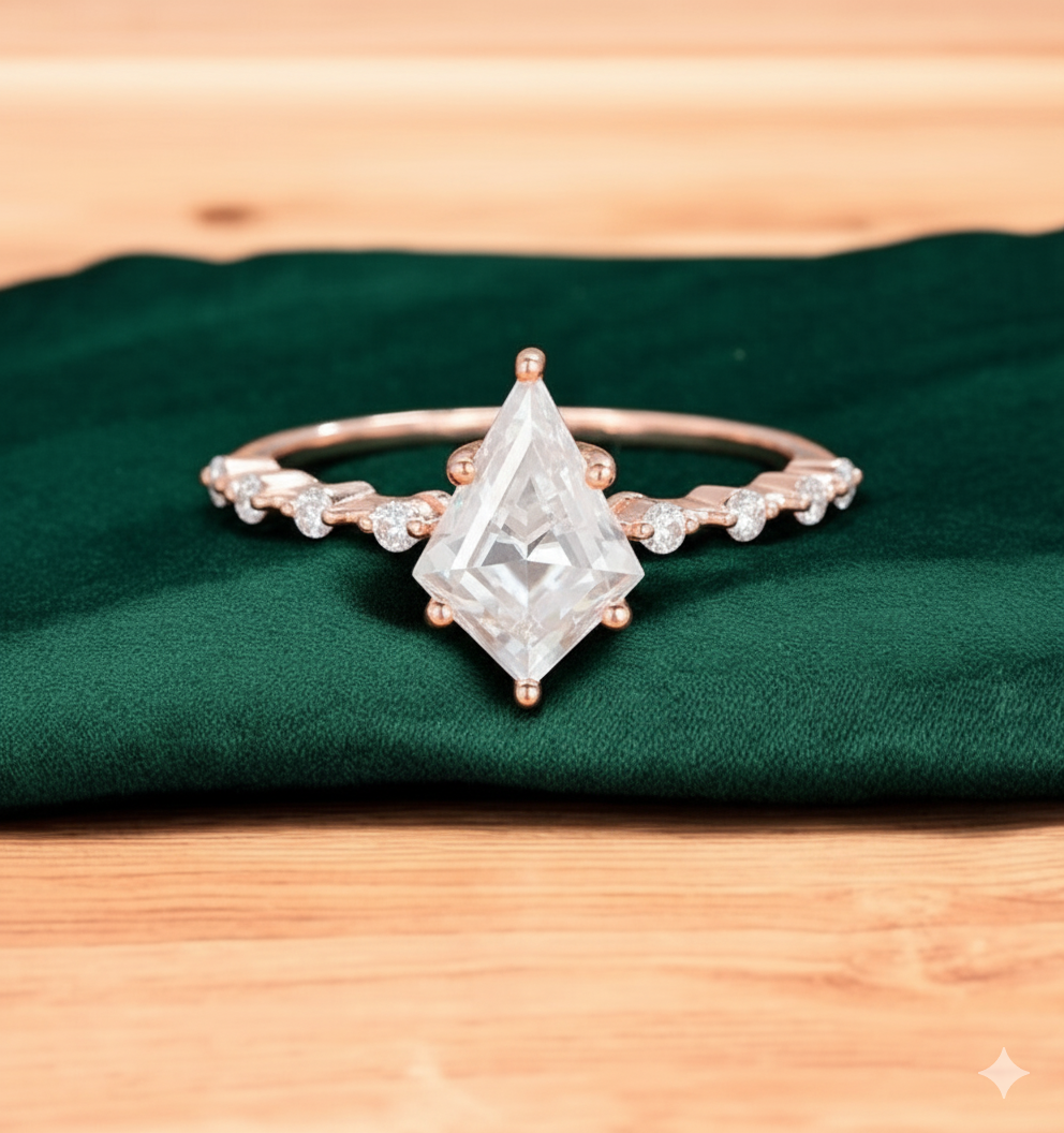 1.120 ct Kite Cut Lab Grown Diamond Engagement Ring • Unique Rose Gold Vintage Bridal Ring