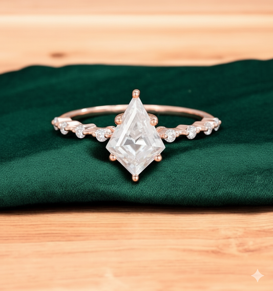 1.120 ct Kite Cut Lab Grown Diamond Engagement Ring • Unique Rose Gold Vintage Bridal Ring