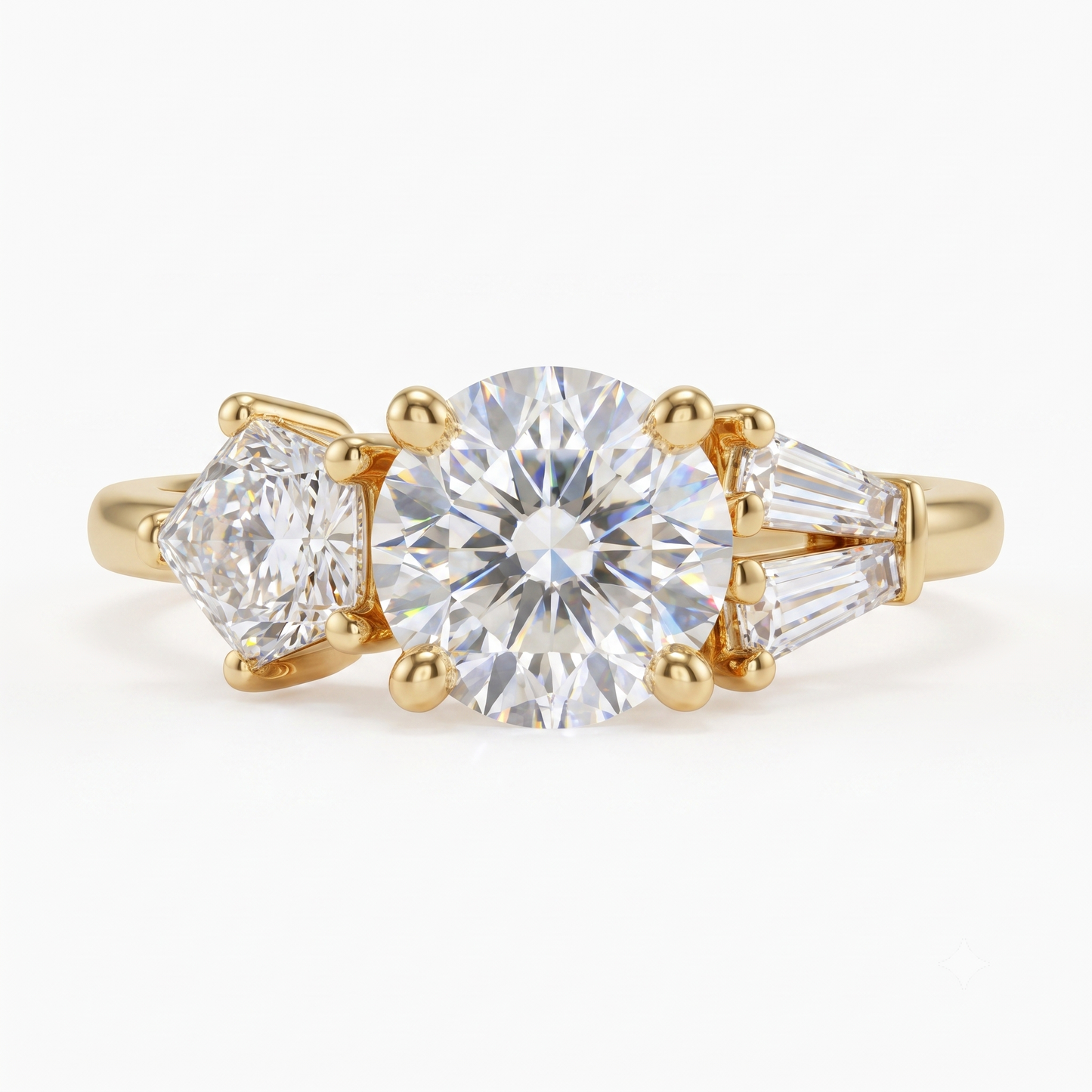 2.10 CT Three Stone Round Cut Lab-Grown Engagement Ring 14K Gold