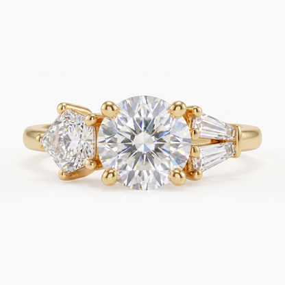 2.10 CT Three Stone Round Cut Lab-Grown Engagement Ring 14K Gold