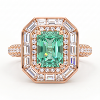 4.00 CT Radiant Cut Emerald Lab Grown Diamond Halo Engagement Ring