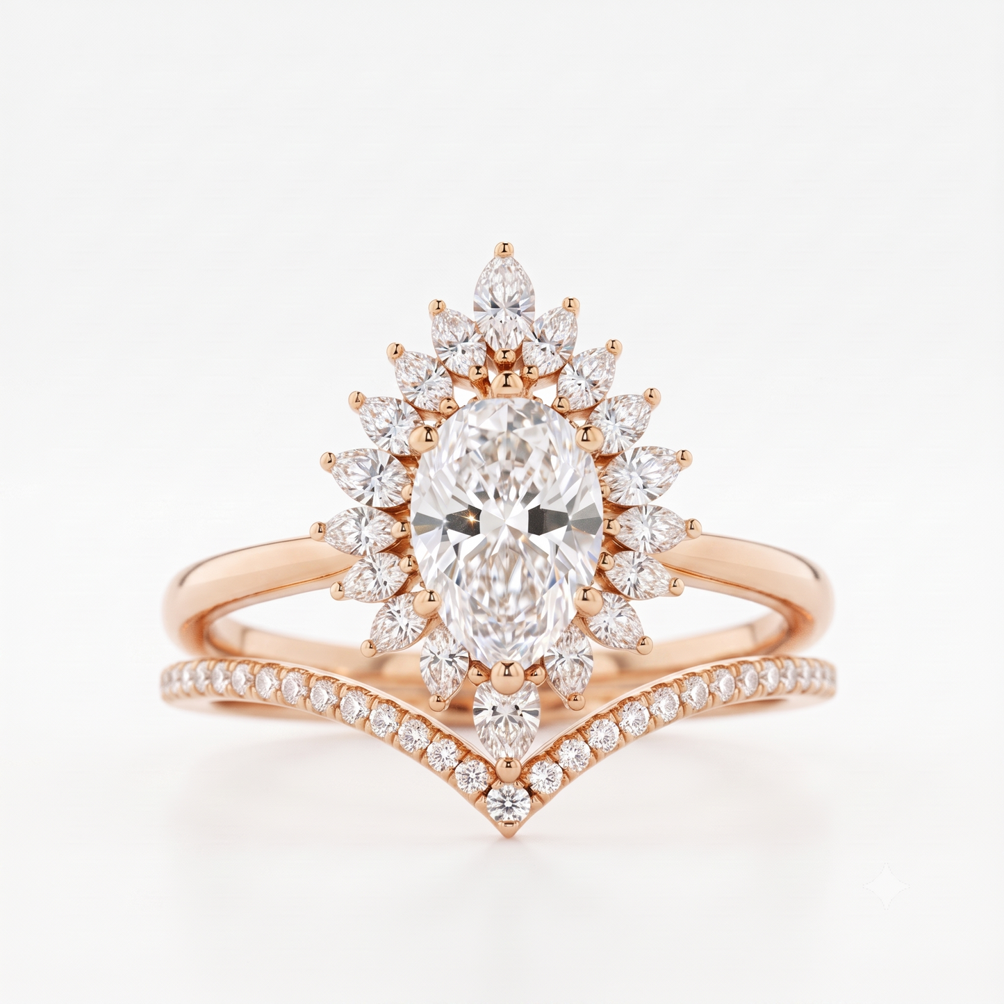 1.50 Ct Pear Cut Floral Halo Lab Grown Diamond Engagement Ring Set