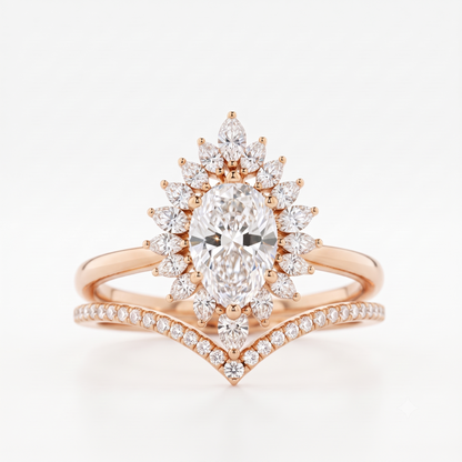 1.50 Ct Pear Cut Floral Halo Lab Grown Diamond Engagement Ring Set