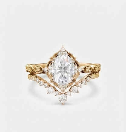 1.650 CT Oval Cut Lab-Grown Engagement Ring, Bridal Set