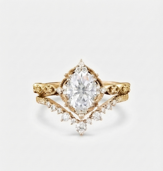 1.650 CT Oval Cut Lab-Grown Engagement Ring, Bridal Set
