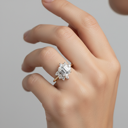 1.600ct Emerald Cut Three Stone Cluster Engagement Ring