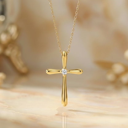 0.050 Ct Lab-Grown Cross Necklace – 14K Gold Christian Pendant