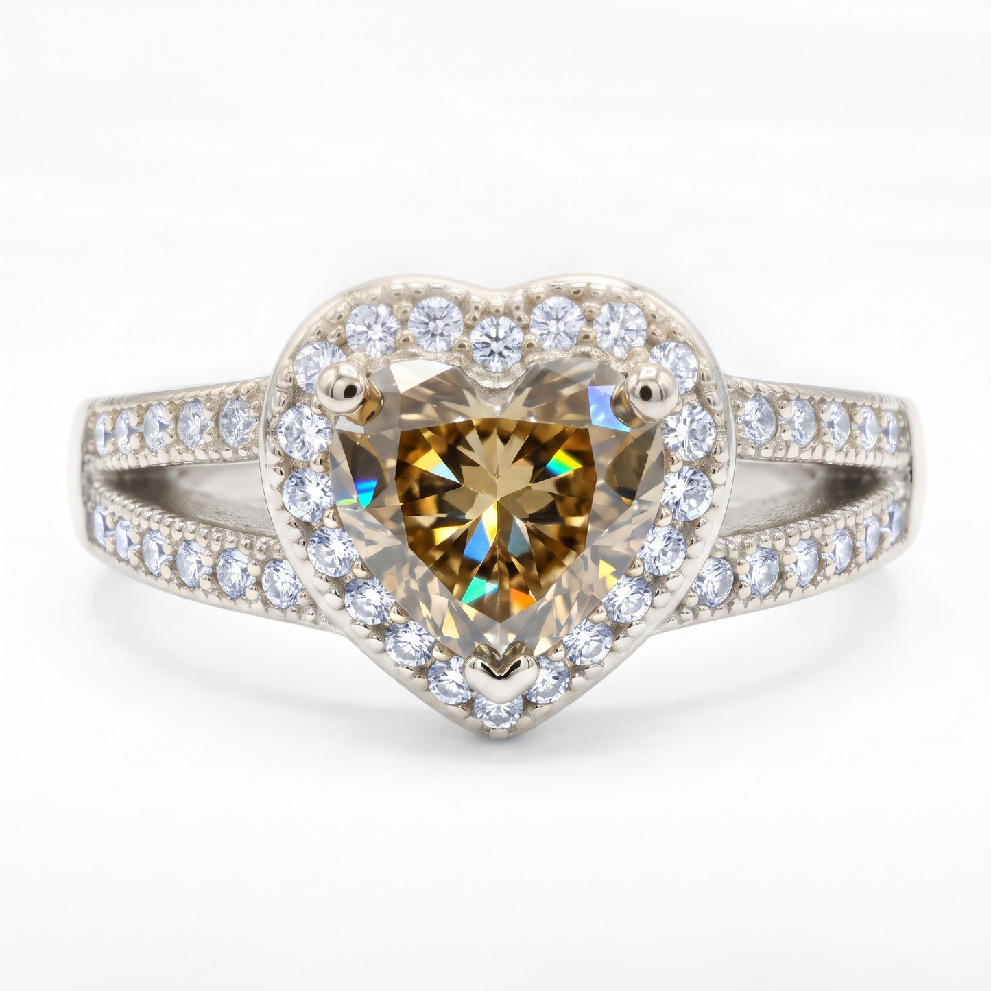 1.100ct Heart Champagne Lab Grown Diamond Halo Engagement Ring
