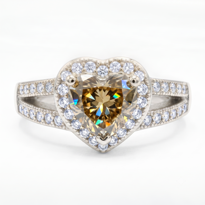 1.100ct Heart Champagne Lab Grown Diamond Halo Engagement Ring