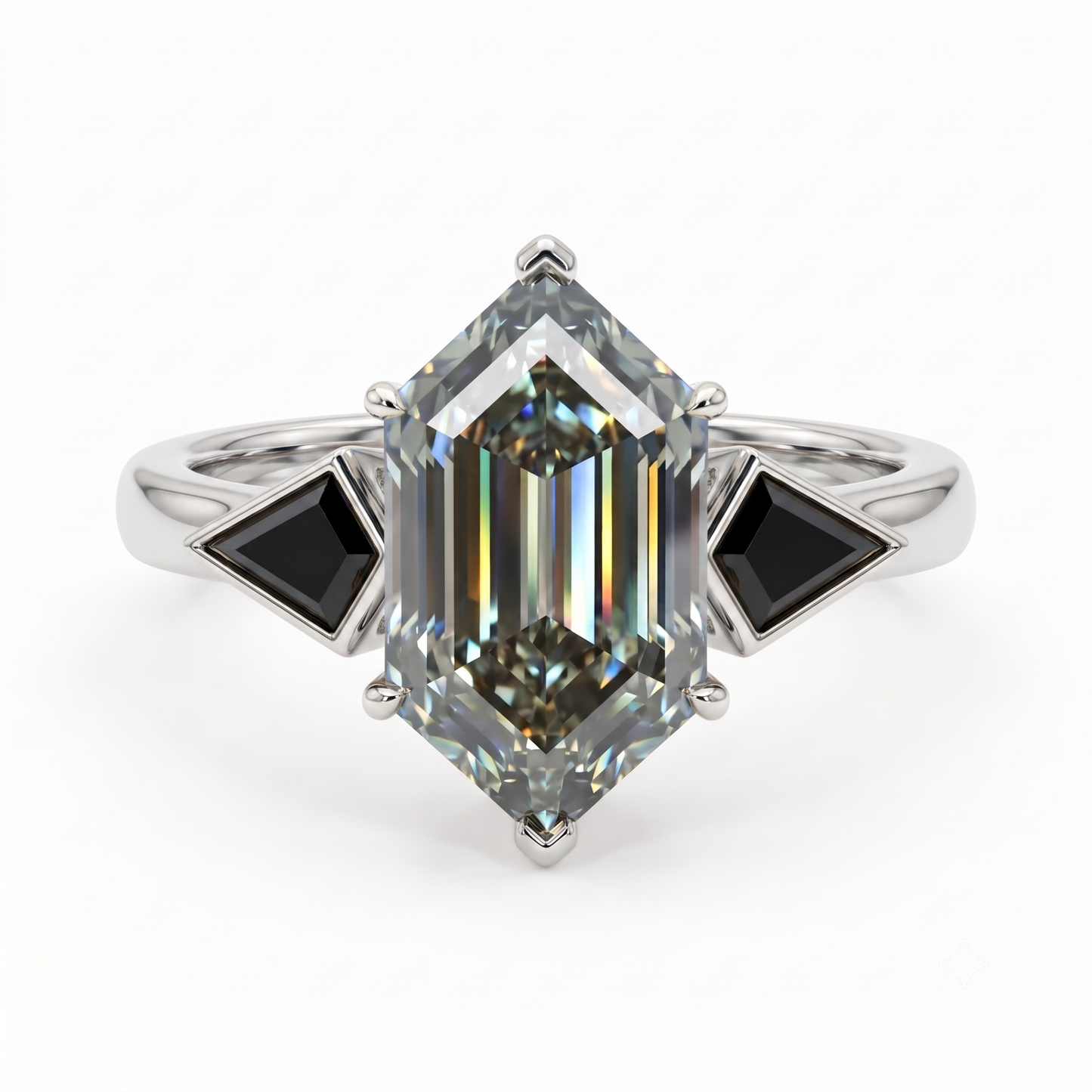 3.0 CT Hexagon Cut Gray Lab-Grown Engagement Ring