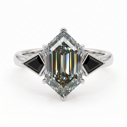 3.0 CT Hexagon Cut Gray Lab-Grown Engagement Ring