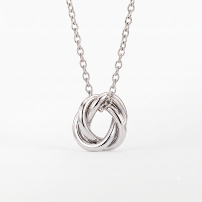 14K Solid Gold Knot Interlocking Circle Pendant Necklace