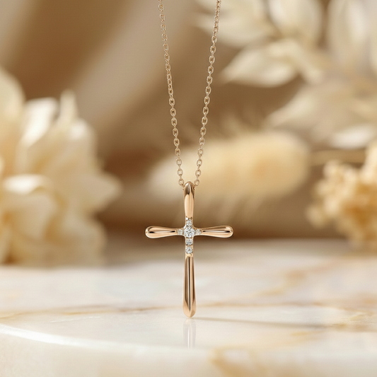 0.100 Ct Lab-Grown Diamond Cross Necklace – 14K Gold Pendant