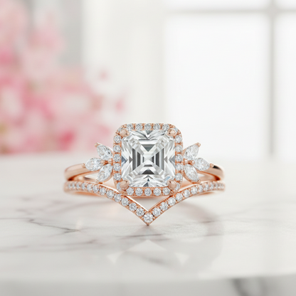 1.80 Ct Asscher Cut Lab-Grown Ring Set with Chevron Band