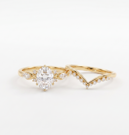 1.560CT Oval Lab Grown Diamond Engagement Ring Set