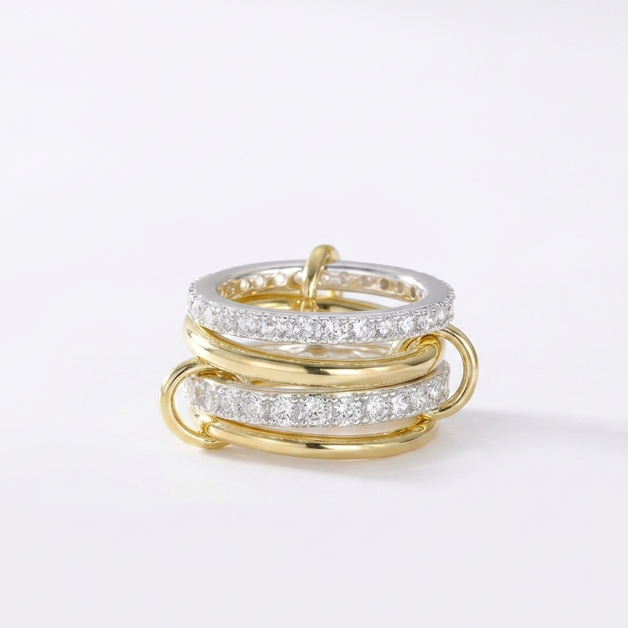 14K Two‑Tone Lab Diamond Connector Ring | Multi‑Band
