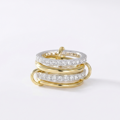14K Two‑Tone Lab Diamond Connector Ring | Multi‑Band