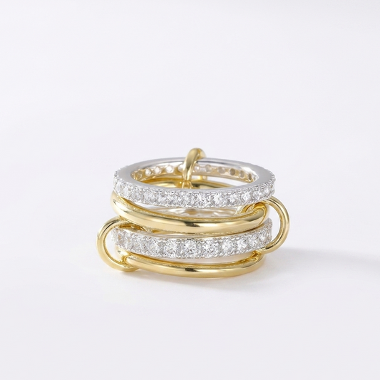 14K Two‑Tone Lab Diamond Connector Ring | Multi‑Band