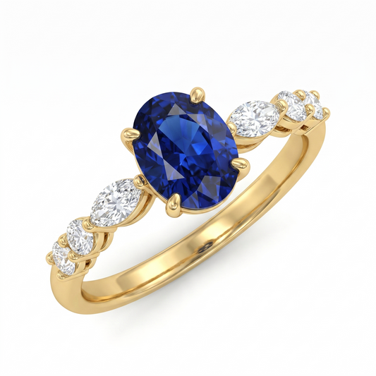 1.00ct Oval cut blue engagement ring