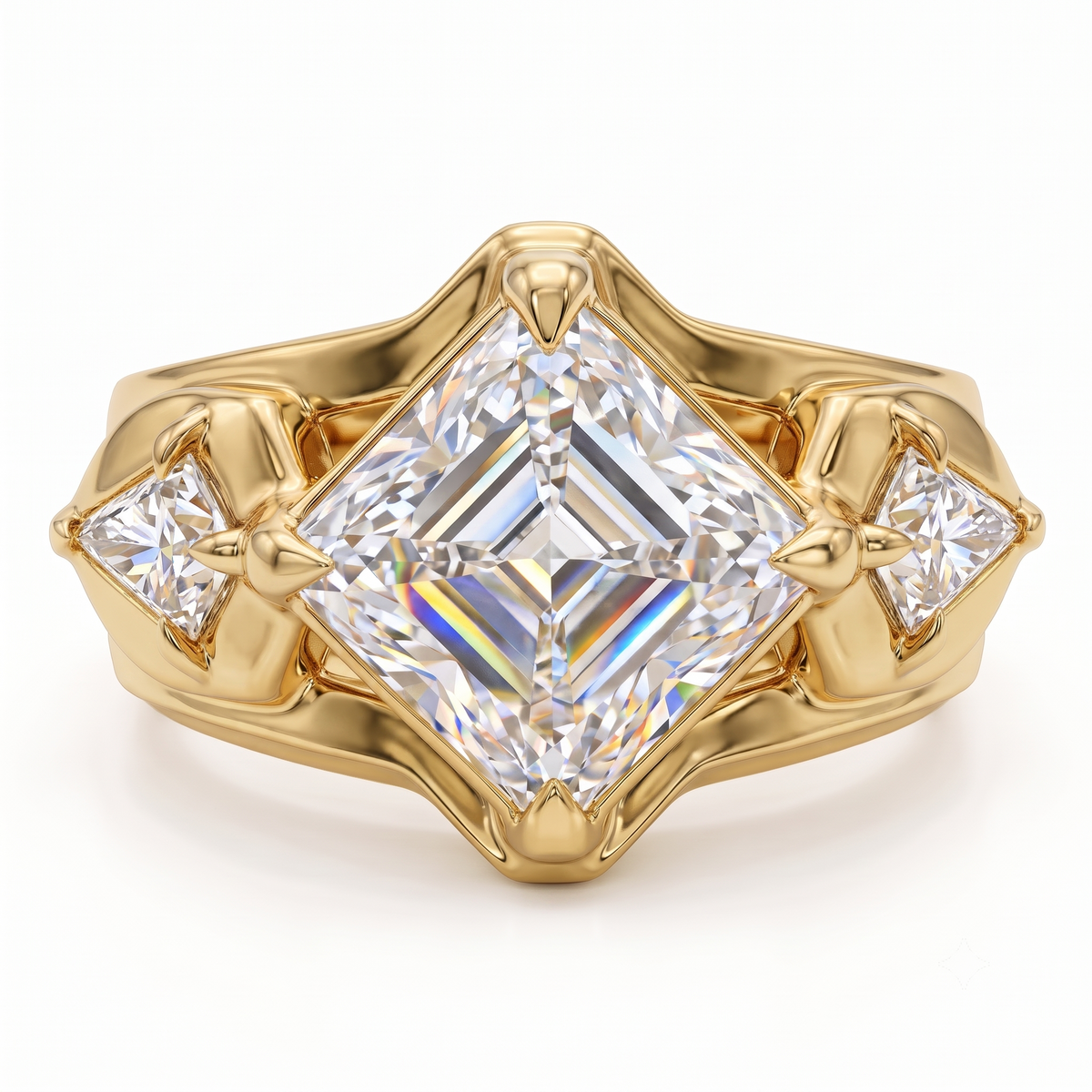 1.00CT Asscher Cut Lab Grown Diamond Three Stone Engagement Ring