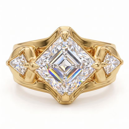 1.00CT Asscher Cut Lab Grown Diamond Three Stone Engagement Ring
